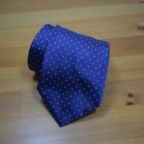 BRIONI Navy Blue Aqua Micro Polka Dots handmade Geometric Handmade Silk Neck Tie - Picture 5 of 11